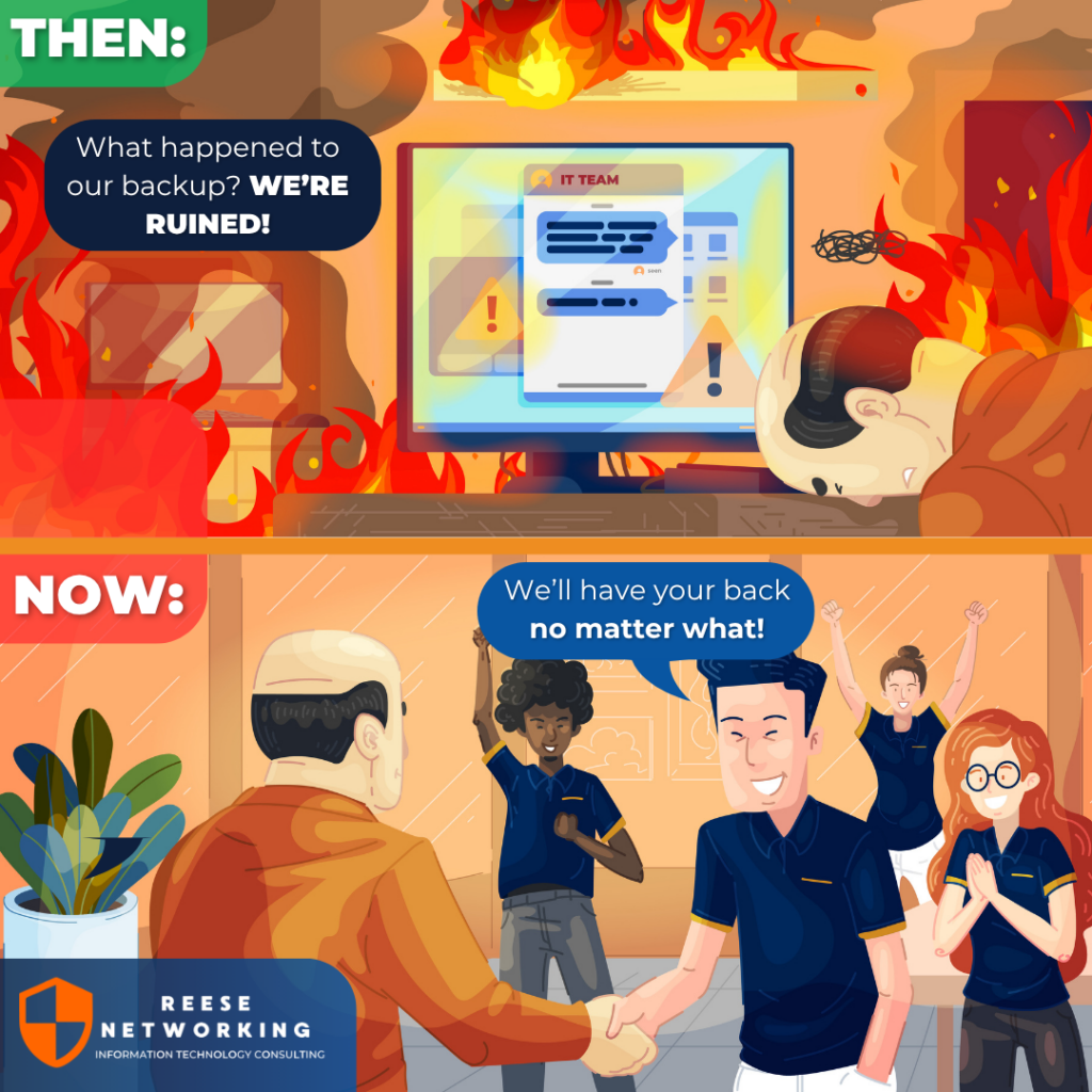 Backup and disaster recovery for small businesses showing the difference between data loss and having a recovery plan